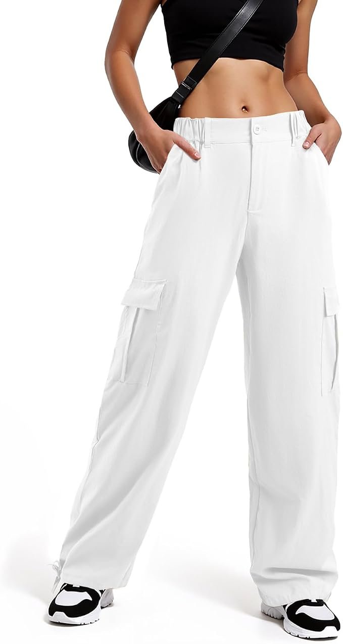 Pink Women's High Rise Cargo Pants with 4 Front Pockets