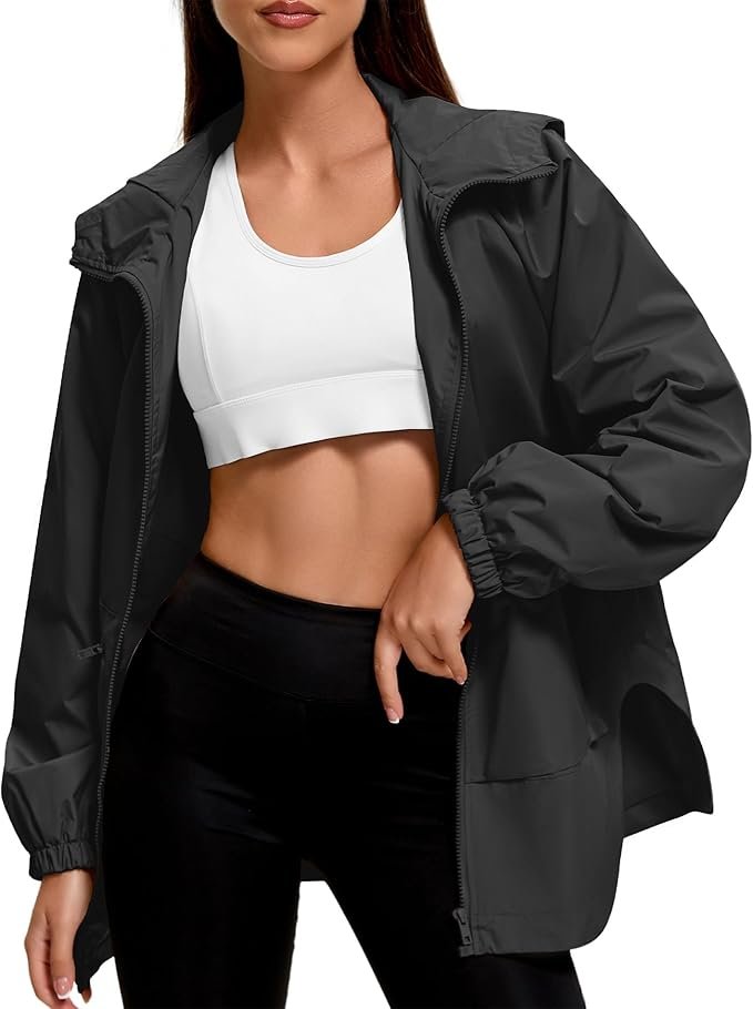 Rain Jacket with Hood Lightweight Coat Trench Waterproof