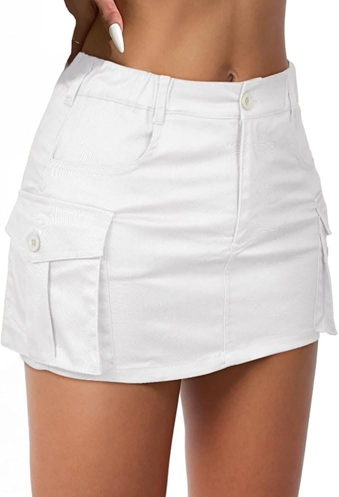 Denim Skirt Low Waist Cargo Skirt with Pockets Mini Jean Skirt
